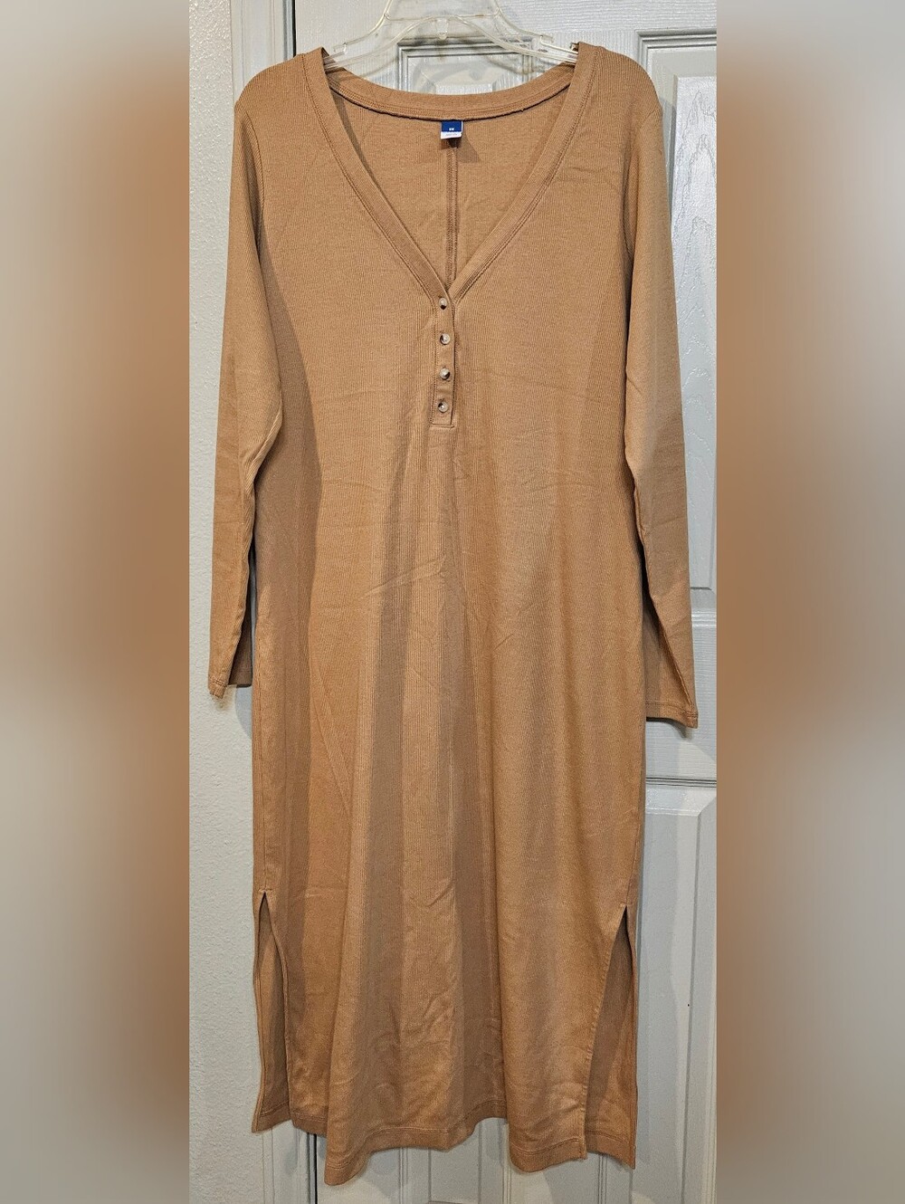 Old Navy Camel Tan Long-Sleeve Henley Midi Dress